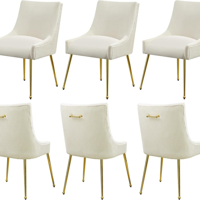 Velvet Dining Chairs Set of 2 Gold Legs,Upholstered Velvet Accent Chairs, Pleated Back Design & Gold Pull Handle, Mid Century Modern Chairs for Dining/Kitchen/Living Room