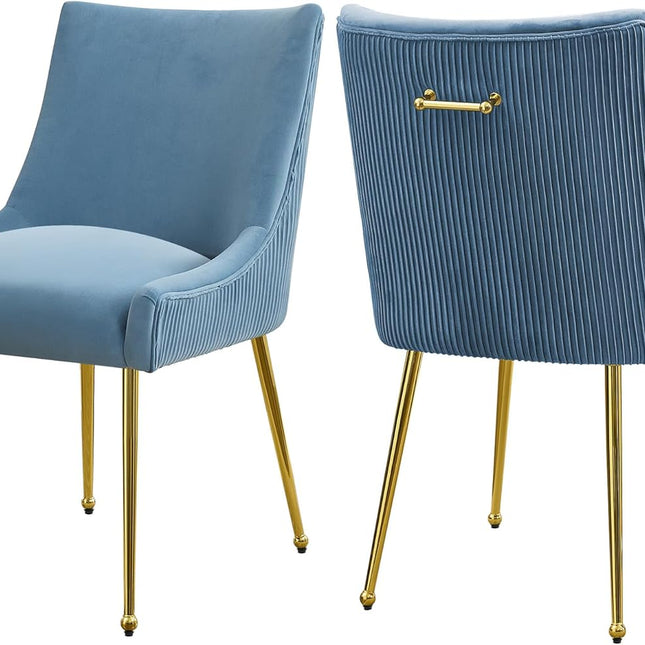 Velvet Dining Chairs Set of 2 Gold Legs,Upholstered Velvet Accent Chairs, Pleated Back Design & Gold Pull Handle, Mid Century Modern Chairs for Dining/Kitchen/Living Room