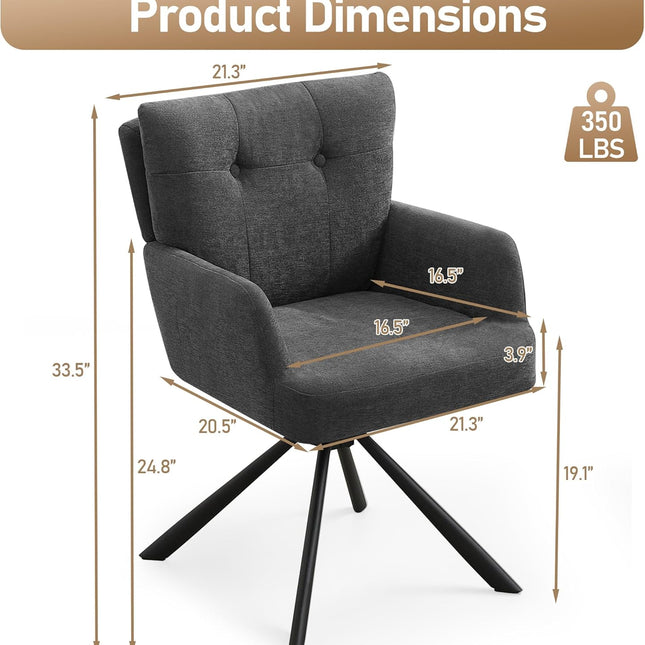 Fabric Dining Chair Modern Upholstered Swivel Dining Room Chairs Comfy Accent Armchair with Mid Back, Desk Arm Chair No Wheels for Kitchen/Living Room/Home Office