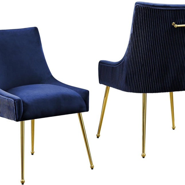 Velvet Dining Chairs Set of 2 Gold Legs,Upholstered Velvet Accent Chairs, Pleated Back Design & Gold Pull Handle, Mid Century Modern Chairs for Dining/Kitchen/Living Room
