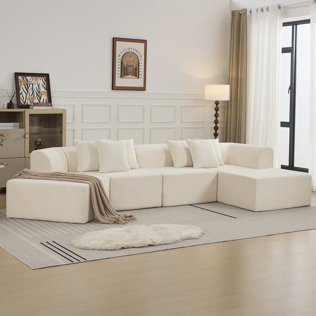 140''Oversized Cloud Velvet Curved Sectional Couch, Boneless Couch with L-Shape Chaise, Upholstered Compression Memory Foam Modular Sectional Sofa for Living Room, No Assembly Required