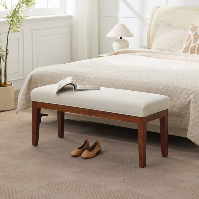 43.5'' Faux Leather Bedroom Bench, Upholstered End of Bed Bench, Padded Vintage Dining Bench, Entryway Bench with Solid Wood Legs, Kitchen, Living Room, Hallway