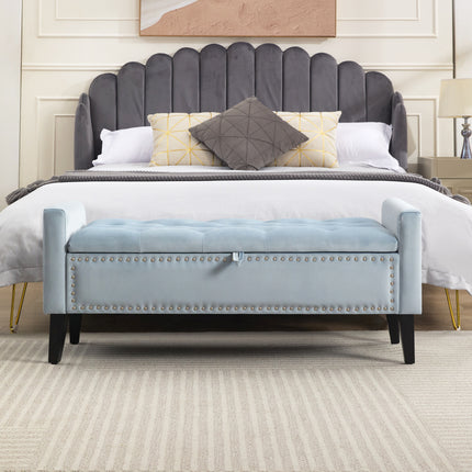 47" Velvet Storage Bench, Upholstered Bed Bench with Storage, End of Bed Ottoman with Wooden Legs,Bedside Storage Bench for Bedroom, Living Room, or Entryway