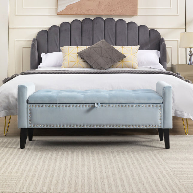 47" Velvet Storage Bench, Upholstered Bed Bench with Storage, End of Bed Ottoman with Wooden Legs,Bedside Storage Bench for Bedroom, Living Room, or Entryway