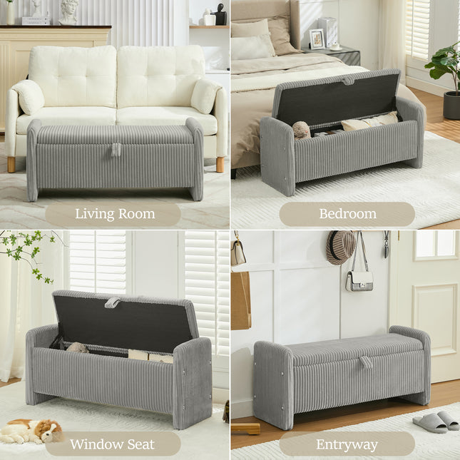 44'' Corduroy Storage Ottoman Bench, Upholstered End of Bed Storage Bench with Safety Hinge, Linear Bed Bench for Bedroom, Living Room, Entryway