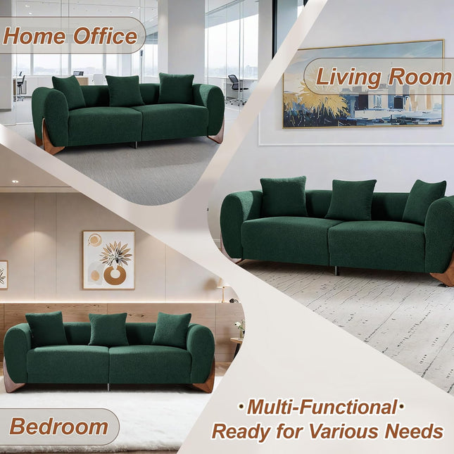 87" Sherpa Boucle Cloud Couch Modern 3 Seater Sofa with Solid Wood Legs, 25" Extra Deep Seat, Comfy Thick Cushion Upholstered Sofa Couches with 3 Pillows for Living Room