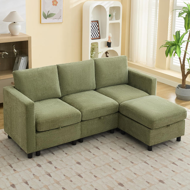 Modular Sectional Sofa Convertible U Shaped Sofa Couch Set with Storage for Living Room, Modern 6 Seater Modular Sectional Couch with Movable Ottoman