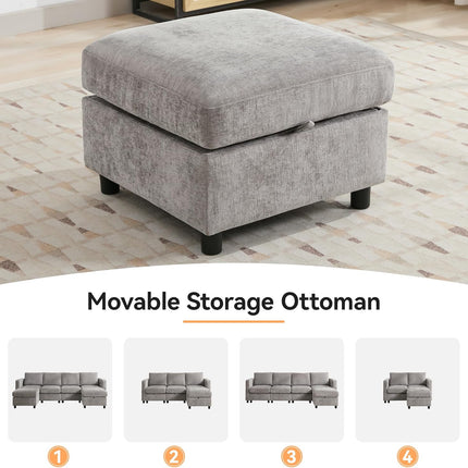 Modular Sectional Sofa Convertible U Shaped Sofa Couch Set with Storage for Living Room, Modern 6 Seater Modular Sectional Couch with Movable Ottoman