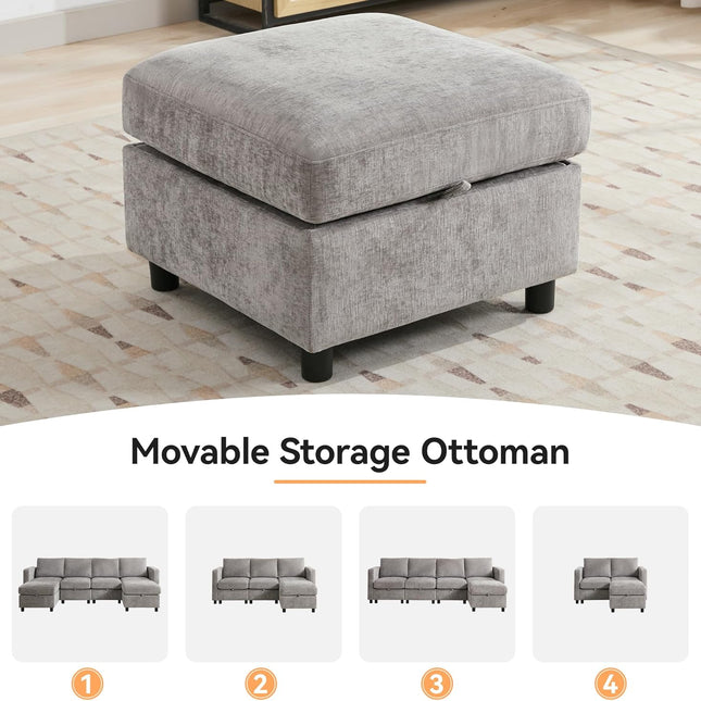 Modular Sectional Sofa Convertible U Shaped Sofa Couch Set with Storage for Living Room, Modern 6 Seater Modular Sectional Couch with Movable Ottoman