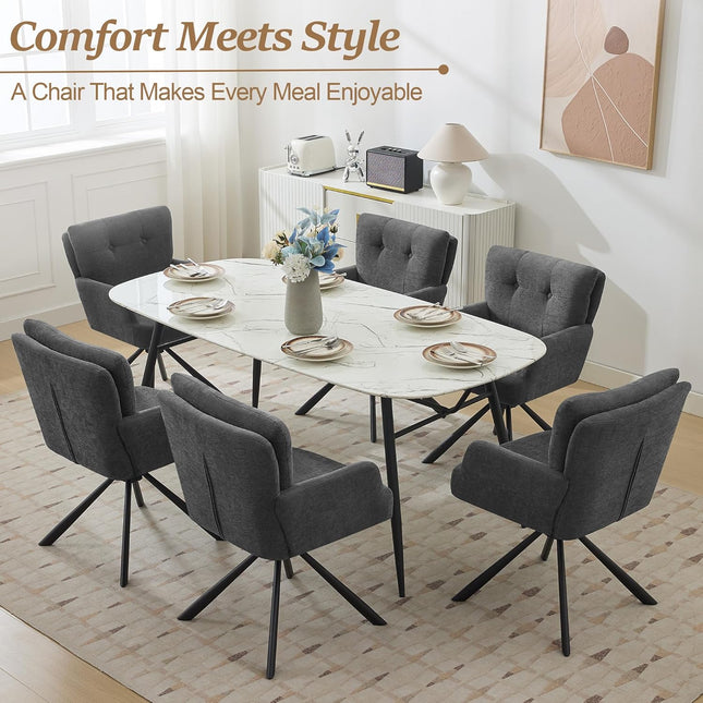 Fabric Dining Chair Modern Upholstered Swivel Dining Room Chairs Comfy Accent Armchair with Mid Back, Desk Arm Chair No Wheels for Kitchen/Living Room/Home Office