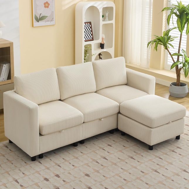 Modular Sectional Sofa Convertible U Shaped Sofa Couch Set with Storage for Living Room, Modern 6 Seater Modular Sectional Couch with Movable Ottoman