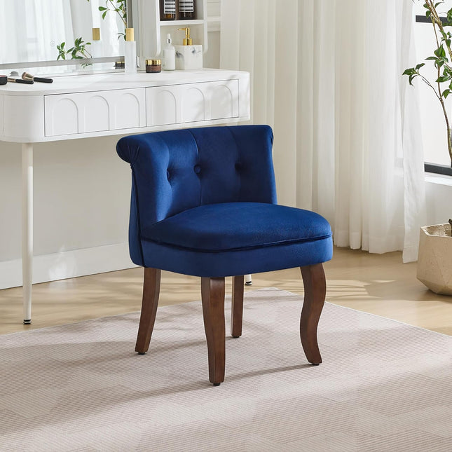 Velvet Vanity Chair with Back, Tufted Upholstered Vanity Stool with Solid Wood Legs, Mid Century Small Makeup Chair for Vanity, Accent Chair for Bedroom, Living Room