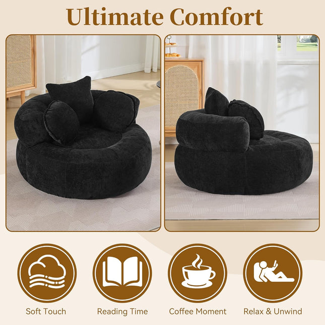 55''Oversized Round Boneless Chaise Lounge Chair,Corduroy Modern Floor Sofa Deep Seat, Compressed Circle Comfy Barrel Chair, No Assembly Sleeper Cloud Sofa Couch Bed for Living Room, Bedroom