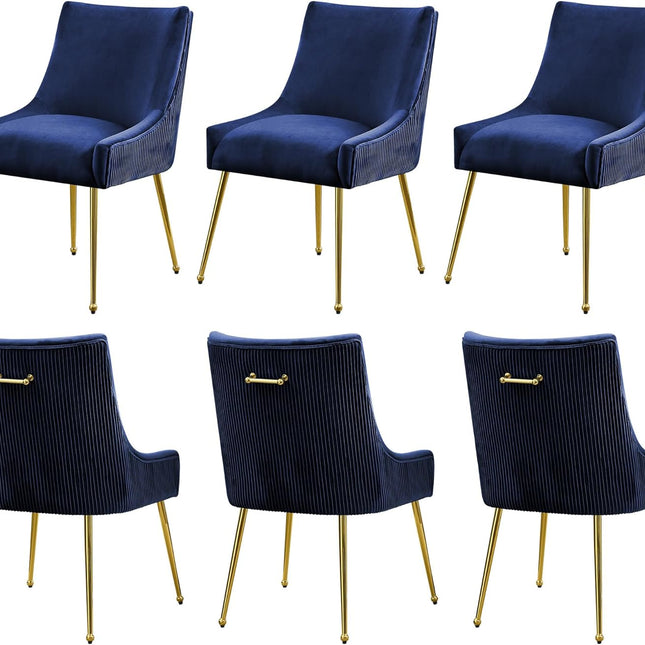 Velvet Dining Chairs Set of 2 Gold Legs,Upholstered Velvet Accent Chairs, Pleated Back Design & Gold Pull Handle, Mid Century Modern Chairs for Dining/Kitchen/Living Room