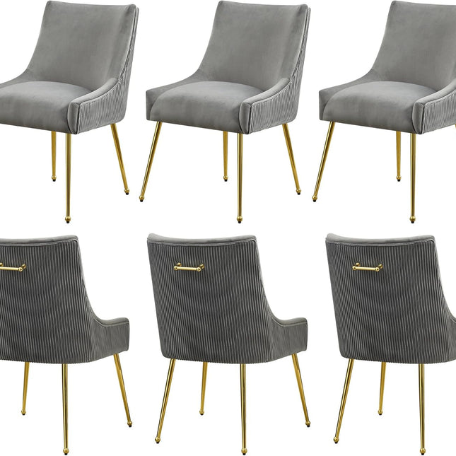 Velvet Dining Chairs Set of 2 Gold Legs,Upholstered Velvet Accent Chairs, Pleated Back Design & Gold Pull Handle, Mid Century Modern Chairs for Dining/Kitchen/Living Room