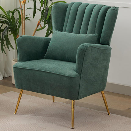 Fabric Accent Living Room Arm Chair Set of 2 Mid Century Modern Chairs with Pillow & Golden Legs, 8.5" Thick Cushion, Upholstered Comfy Sofa Armchair for Reading Room/Bedroom