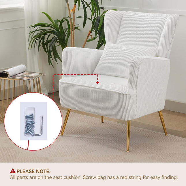 Fabric Accent Living Room Arm Chair Set of 2 Mid Century Modern Chairs with Pillow & Golden Legs, 8.5" Thick Cushion, Upholstered Comfy Sofa Armchair for Reading Room/Bedroom