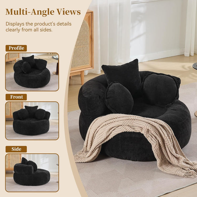 55''Oversized Round Boneless Chaise Lounge Chair,Corduroy Modern Floor Sofa Deep Seat, Compressed Circle Comfy Barrel Chair, No Assembly Sleeper Cloud Sofa Couch Bed for Living Room, Bedroom