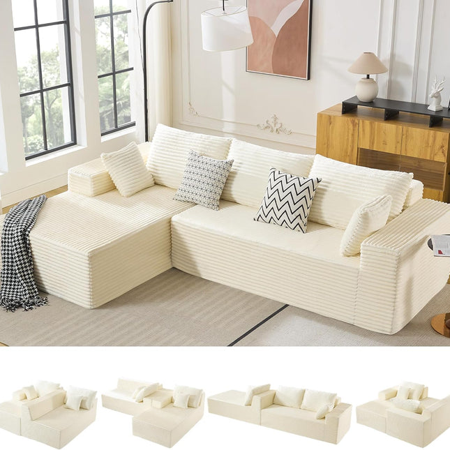 110" Boneless Sectional Couch with Chaise Lounge, Cloud Couch Compressed Sofa L Shape, No Assembly Memory Foam Sofa for Living Room
