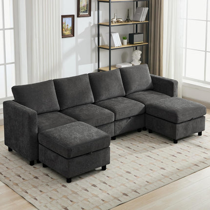 Modular Sectional Sofa Convertible U Shaped Sofa Couch Set with Storage for Living Room, Modern 6 Seater Modular Sectional Couch with Movable Ottoman