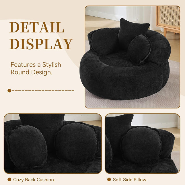 55''Oversized Round Boneless Chaise Lounge Chair,Corduroy Modern Floor Sofa Deep Seat, Compressed Circle Comfy Barrel Chair, No Assembly Sleeper Cloud Sofa Couch Bed for Living Room, Bedroom