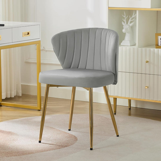 Velvet Dining Chairs, Mid Century Modern Vanity Chair with Back Golden Legs, Small Upholstered Line Tufted Dining Room Chairs, Cute Accent Vanity Chair for Bedroom, Living Room, Office