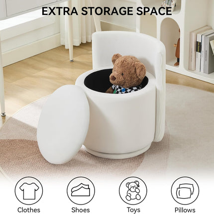 Velvet Vanity Chair with Storage, 360° Swivel Makeup Chair with Wave Back, No Assembly Small Accent Stool for Bedroom, Dressing, Living Room