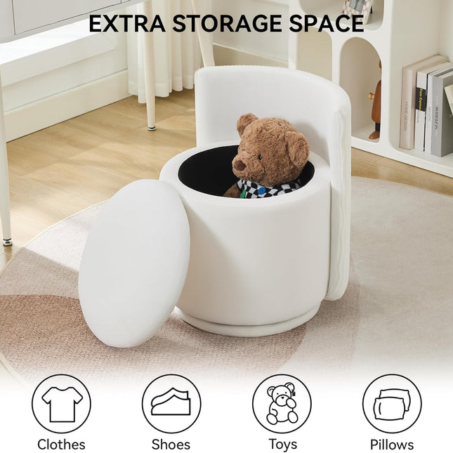 Velvet Vanity Chair with Storage, 360° Swivel Makeup Chair with Wave Back, No Assembly Small Accent Stool for Bedroom, Dressing, Living Room