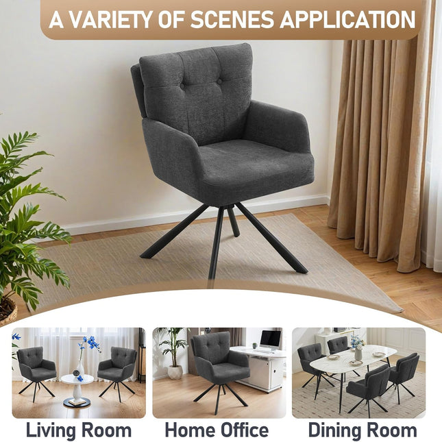 Fabric Dining Chair Modern Upholstered Swivel Dining Room Chairs Comfy Accent Armchair with Mid Back, Desk Arm Chair No Wheels for Kitchen/Living Room/Home Office