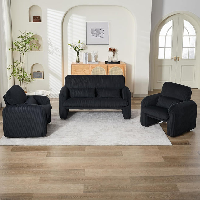 Corduroy Fabric Accent Chair, Modern Upholstered Living Room Chairs with Lumbar Pillow, Wide Comfy Leisure Armchair for Bedroom, Office, Reading