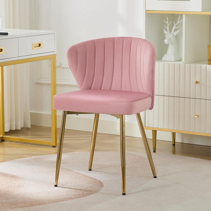 Velvet Dining Chairs, Mid Century Modern Vanity Chair with Back Golden Legs, Small Upholstered Line Tufted Dining Room Chairs, Cute Accent Vanity Chair for Bedroom, Living Room, Office