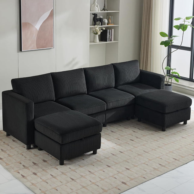 Modular Sectional Sofa Convertible U Shaped Sofa Couch Set with Storage for Living Room, Modern 6 Seater Modular Sectional Couch with Movable Ottoman