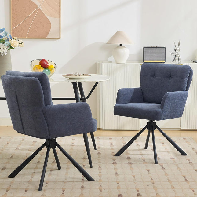 Fabric Dining Chair Modern Upholstered Swivel Dining Room Chairs Comfy Accent Armchair with Mid Back, Desk Arm Chair No Wheels for Kitchen/Living Room/Home Office