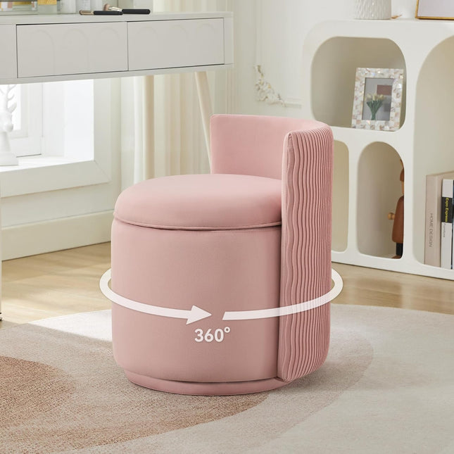 Velvet Vanity Chair with Storage, 360° Swivel Makeup Chair with Wave Back, No Assembly Small Accent Stool for Bedroom, Dressing, Living Room
