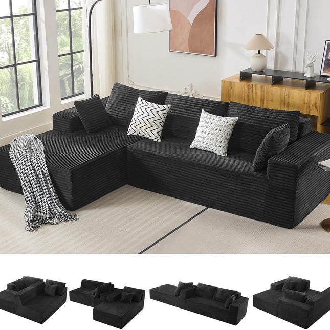 110" Boneless Sectional Couch with Chaise Lounge, Cloud Couch Compressed Sofa L Shape, No Assembly Memory Foam Sofa for Living Room