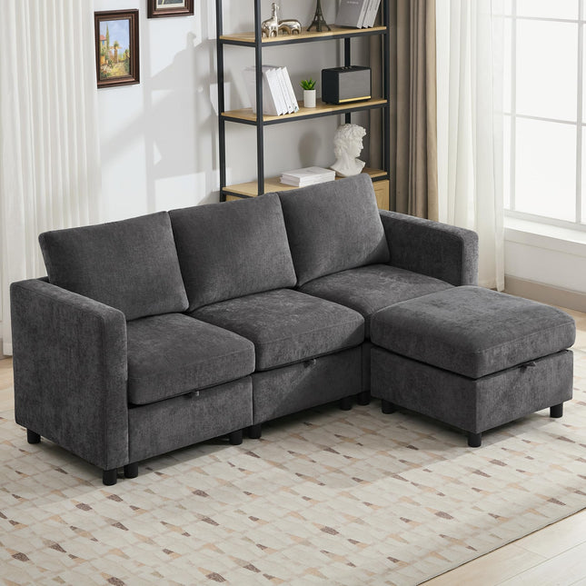 Modular Sectional Sofa Convertible U Shaped Sofa Couch Set with Storage for Living Room, Modern 6 Seater Modular Sectional Couch with Movable Ottoman