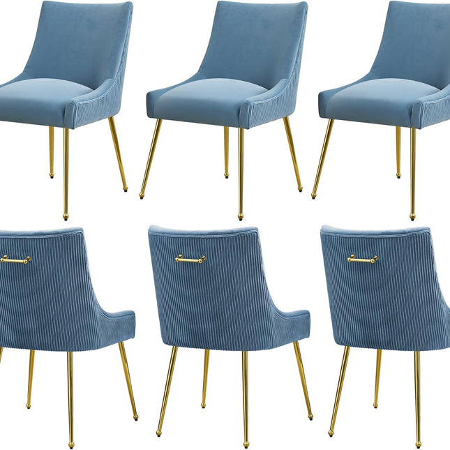 Velvet Dining Chairs Set of 2 Gold Legs,Upholstered Velvet Accent Chairs, Pleated Back Design & Gold Pull Handle, Mid Century Modern Chairs for Dining/Kitchen/Living Room