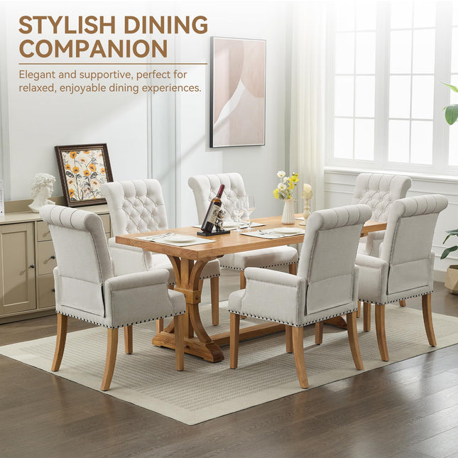 WUTUTUEE Fabric Dining Chair with Arms, Upholstered Tufted High Back Dining Room Chairs, Accent Armchair with Solid Wood Leg and Nailhead Trim, Kitchen Dining Living Room