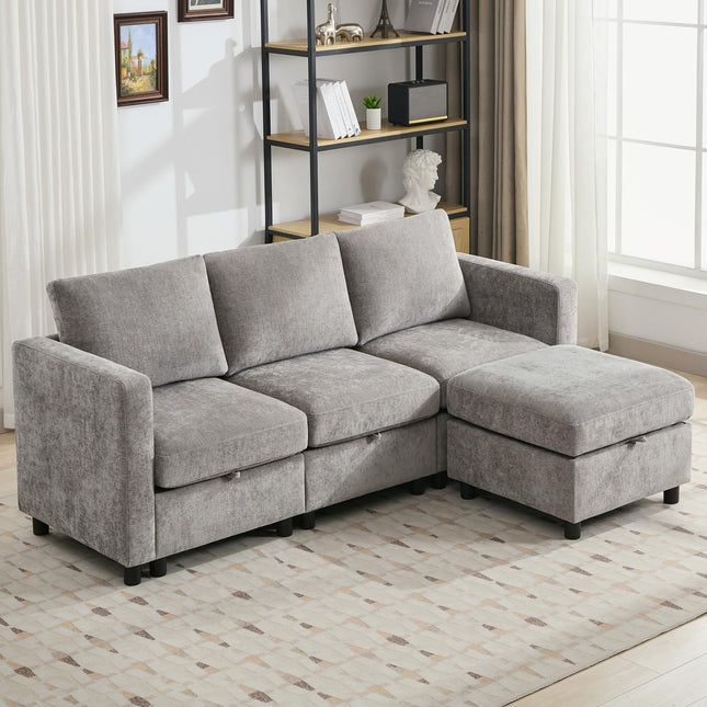 Modular Sectional Sofa Convertible U Shaped Sofa Couch Set with Storage for Living Room, Modern 6 Seater Modular Sectional Couch with Movable Ottoman