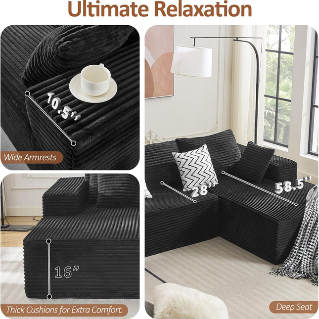 110" Boneless Sectional Couch with Chaise Lounge, Cloud Couch Compressed Sofa L Shape, No Assembly Memory Foam Sofa for Living Room