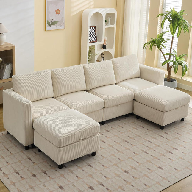 Modular Sectional Sofa Convertible U Shaped Sofa Couch Set with Storage for Living Room, Modern 6 Seater Modular Sectional Couch with Movable Ottoman