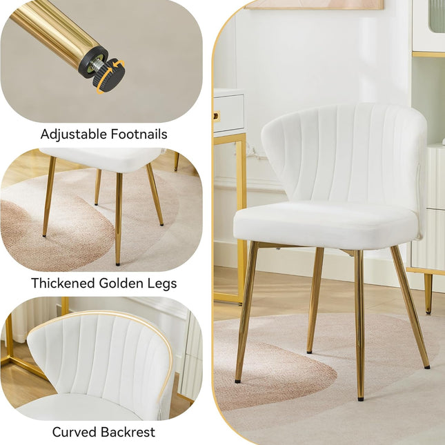 Velvet Dining Chairs, Mid Century Modern Vanity Chair with Back Golden Legs, Small Upholstered Line Tufted Dining Room Chairs, Cute Accent Vanity Chair for Bedroom, Living Room, Office