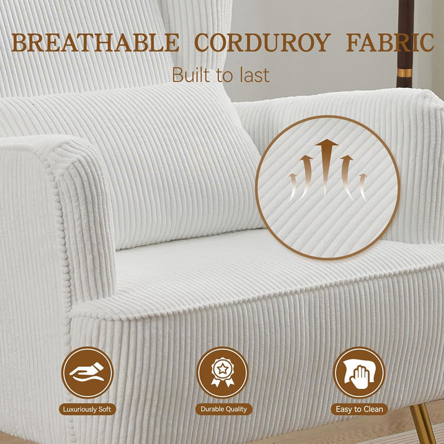 Fabric Accent Living Room Arm Chair Set of 2 Mid Century Modern Chairs with Pillow & Golden Legs, 8.5" Thick Cushion, Upholstered Comfy Sofa Armchair for Reading Room/Bedroom