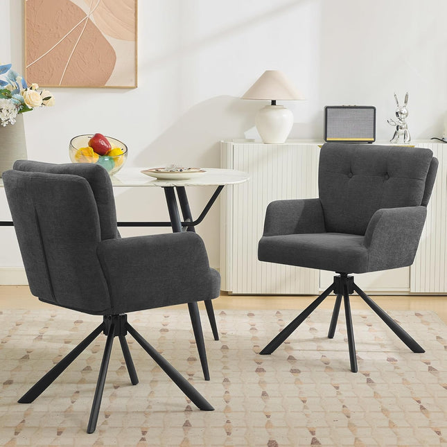 Fabric Dining Chair Modern Upholstered Swivel Dining Room Chairs Comfy Accent Armchair with Mid Back, Desk Arm Chair No Wheels for Kitchen/Living Room/Home Office