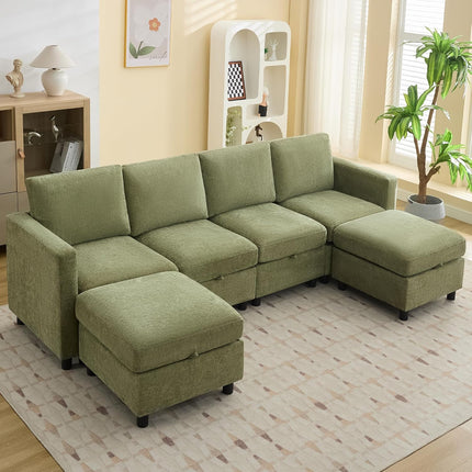 Modular Sectional Sofa Convertible U Shaped Sofa Couch Set with Storage for Living Room, Modern 6 Seater Modular Sectional Couch with Movable Ottoman