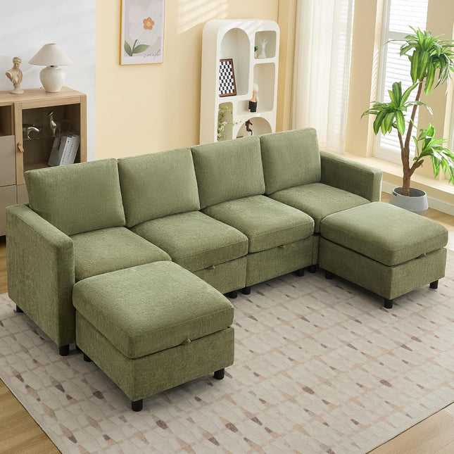 Modular Sectional Sofa Convertible U Shaped Sofa Couch Set with Storage for Living Room, Modern 6 Seater Modular Sectional Couch with Movable Ottoman