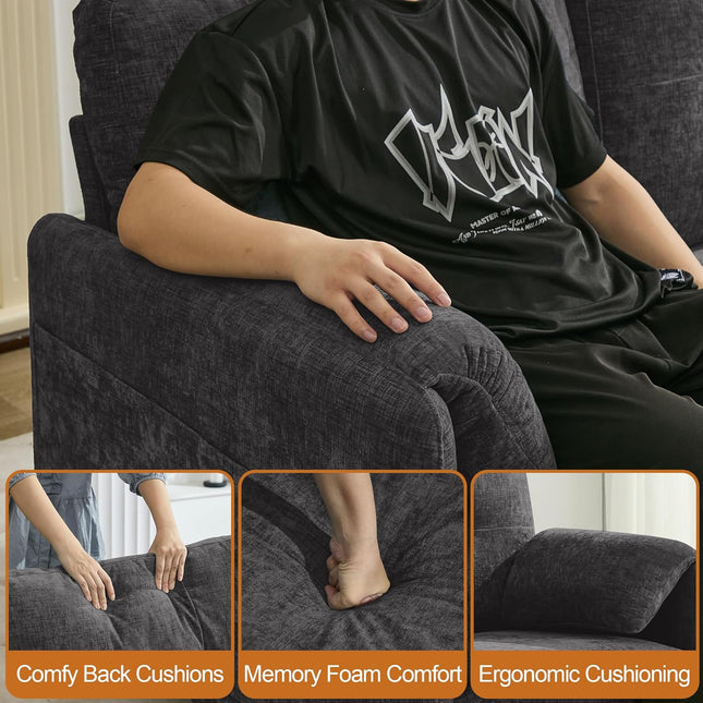 65" Chenille Loveseat Sofa, Modern 2-Seater Love Seat Couch with Armrest Pillows, Storage Pockets, Easy Assembly, Upholstered Tufted Loveseat Couches for Living Room Bedroom