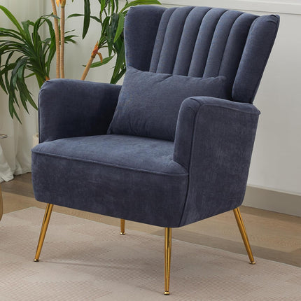 Fabric Accent Living Room Arm Chair Set of 2 Mid Century Modern Chairs with Pillow & Golden Legs, 8.5" Thick Cushion, Upholstered Comfy Sofa Armchair for Reading Room/Bedroom