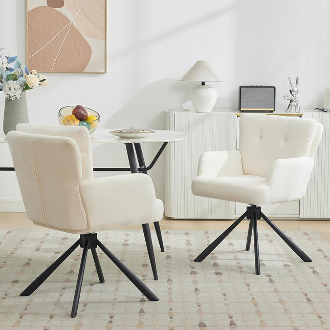 Fabric Dining Chair Modern Upholstered Swivel Dining Room Chairs Comfy Accent Armchair with Mid Back, Desk Arm Chair No Wheels for Kitchen/Living Room/Home Office