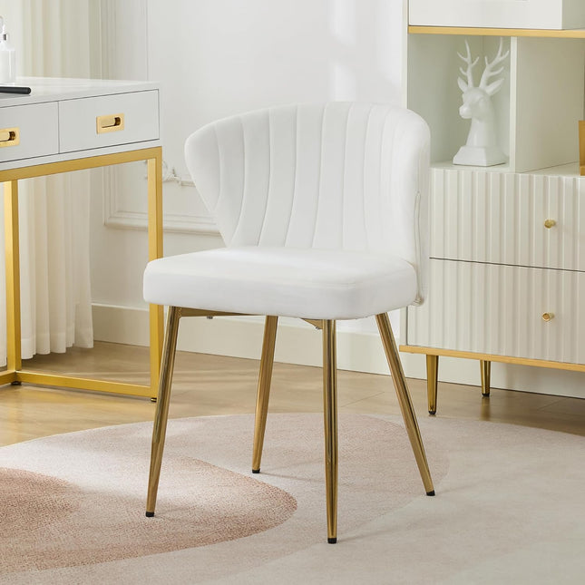 Velvet Dining Chairs, Mid Century Modern Vanity Chair with Back Golden Legs, Small Upholstered Line Tufted Dining Room Chairs, Cute Accent Vanity Chair for Bedroom, Living Room, Office